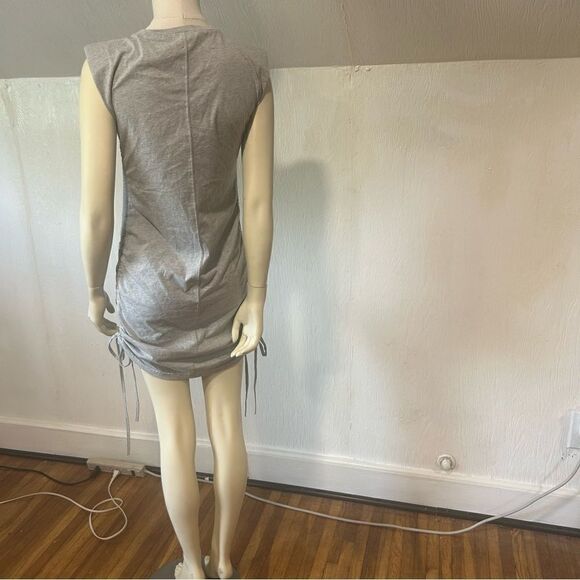 Cloud Ten GRAY PADDED SHOULDER DRAWSTRING RUCHED T-SHIRT DRESS sz S - Picture 7 of 13